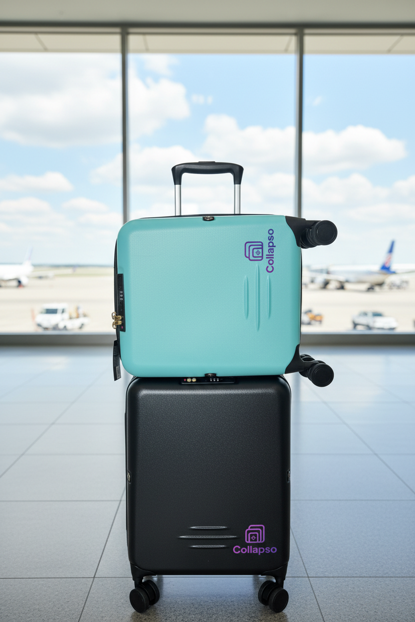 Collapso luggage airport window background